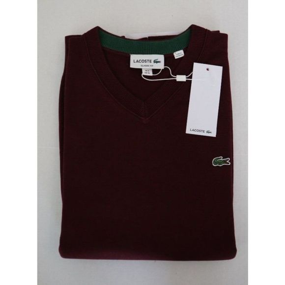 Lacoste GV5104 Men's Sz XL Burgundy Vine Chine Cotton V-Neck Sweater $98 - Picture 1 of 7